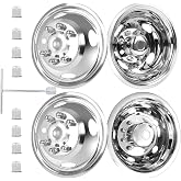 hightall 17 Wheel Simulators, 17" 8 Lug 4 Hand Holes Stainless Steel Hubcaps,Polished Surface,2Pcs Front Wheel/2Pcs Rear Wheel,Bolts On Wheel Cover Set Compatible with Ford 2005-2025 F350 Truck