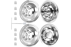 hightall 17 Wheel Simulators, 17" 8 Lug 4 Hand Holes Stainless Steel Hubcaps,Polished Surface,2Pcs Front Wheel/2Pcs Rear Wheel,Bolts On Wheel Cover Set Compatible with Ford 2005-2021 F350 Truck