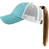 Classic Plain Ponytail Messy High Bun Headwear Adjustable Cotton Trucker Mesh Glitter Hat Baseball Cap