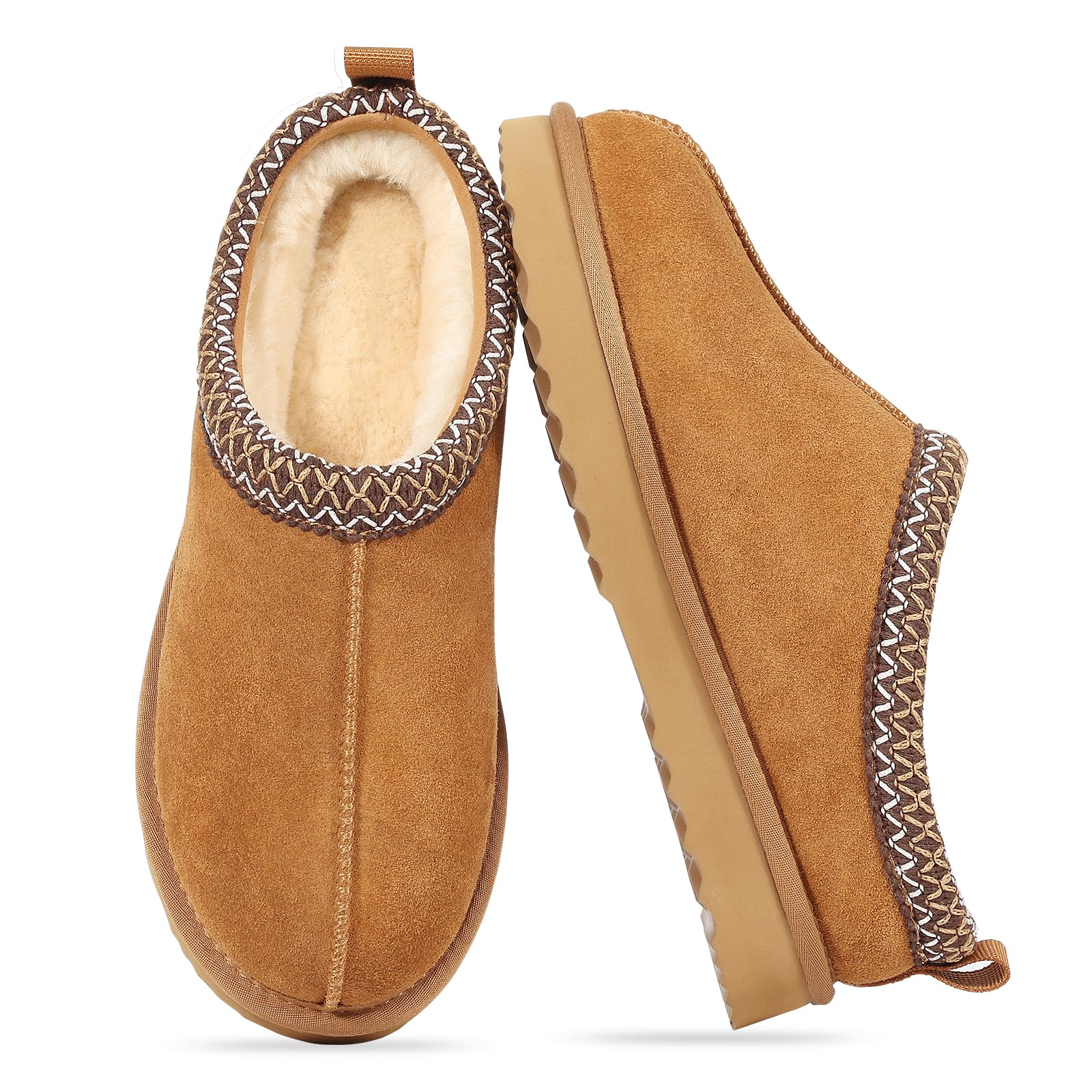 Litfun Women's Fuzzy House Slippers Genuine Suede Fluffy Winter Slipper Cozy Furry Warm Shoes Indoor/Outdoor