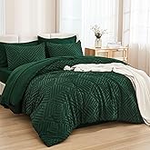 Andency Queen Comforter Set 7 Piece Dark Emerald Green - Bed in a Bag Queen Boho Lightweight Fluffy Tufted Bedding Sets with Comforter, Sheets, Pillowcases & Shams