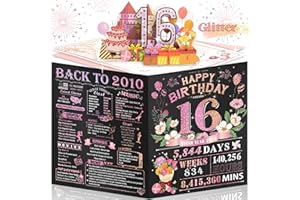 16th Birthday Card for Women Her, Large 3D Pop Up 16th Birthday cards for Mom Wife, Happy 16 Year Old Birthday Decorations fo