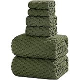 NALIVO Oversized Bath Towels 40x80 Inches Extra Large Bath Sheets for Adults Super Soft Quick Dry Highly Absobent Microfiber Shower Towels for Bathroom(Olive Green, 6Piece