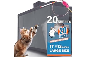 CANWUPON 20-Pack Cat Scratch Furniture Couch Protector - Large Size 17x12inch Sofa Protectors Tape from Anti Cats Claws Scratching , Chair Corner Guards Cover for Cat Stop Scratching with 50 Twist Pins and Toy
