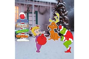 PEEOED Grinch Christmas Outdoor Decorations: 4Pcs Grinch Stealing Christmas Outdoor Fence Peeker Yard Signs with Stakes, Grinch Cindy Max Whoville Sign for Xmas Outdoor Garden Wall Yard Lawn Decor
