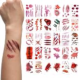 10 Sheets Halloween Zombie Scar Temporary Tattoos，10pcs Fake Bloody Wound Stitch Scar Scab Waterproof Sticker Halloween Masquerade Prank Makeup Props makeup accessories for men and women