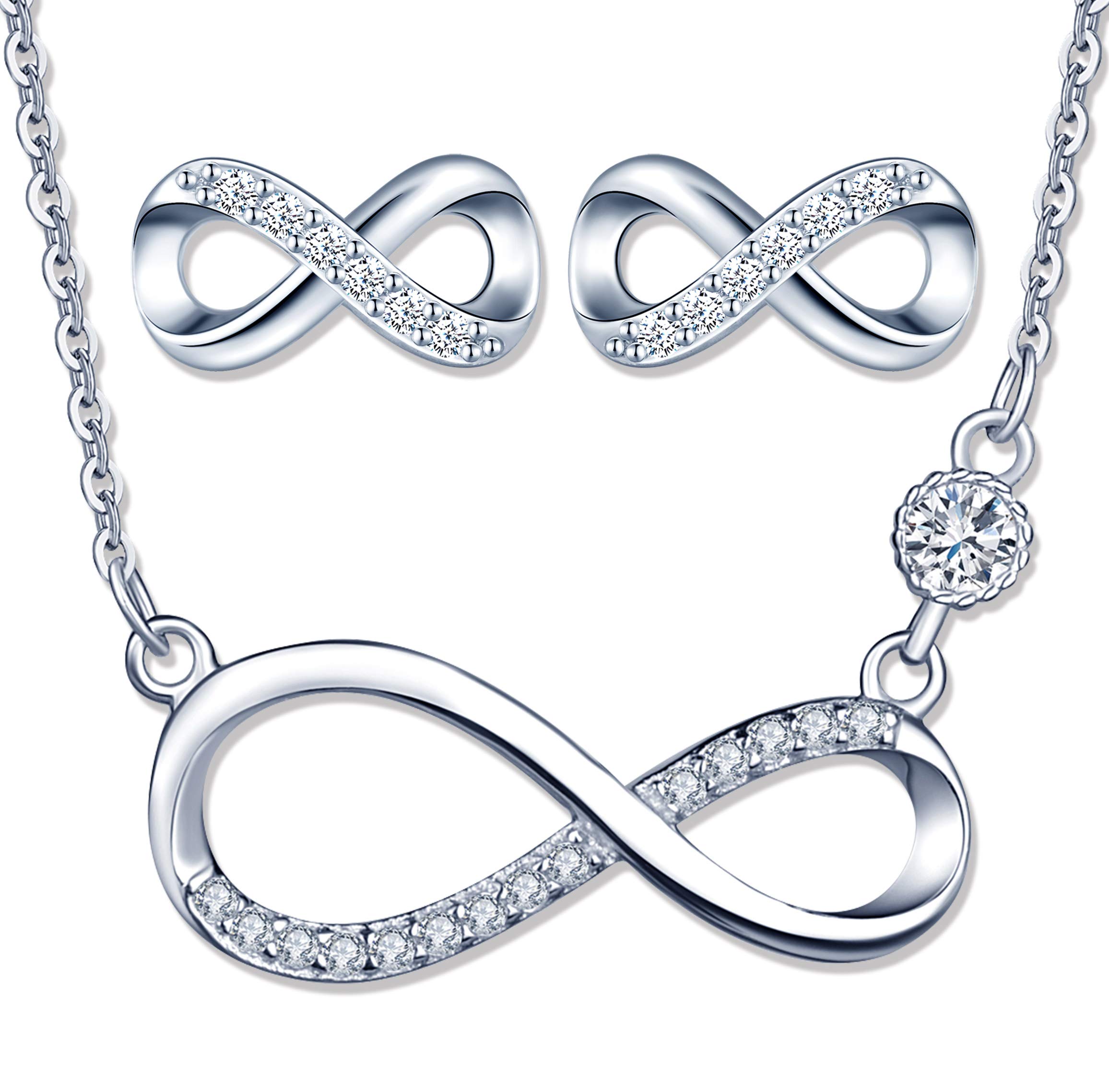 Yumilok Bridesmaid Jewelry Set 925 Sterling Silver Infinity Earrings Necklace Sets