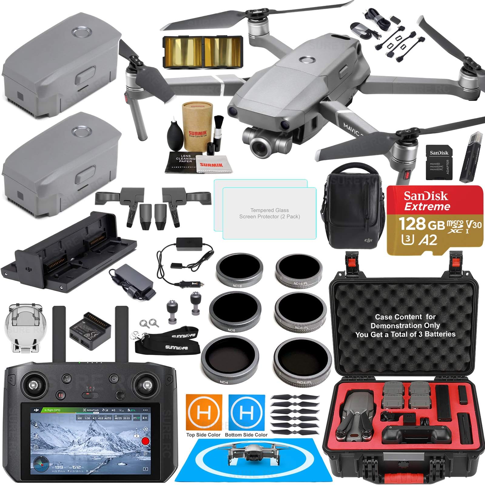 DJI Mavic 2 ZOOM Drone Quadcopter with DJI Smart Controller (W/Touch Screen Display) and Fly More Kit Combo Bundle with 3 Batteries, Rugged Carry Case, Filter Set & Must Have Accessories (12 Items)