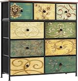 LYNCOHOME Green Fabric Chest of Drawers 9 Drawers Bedroom Storage Unit view 1