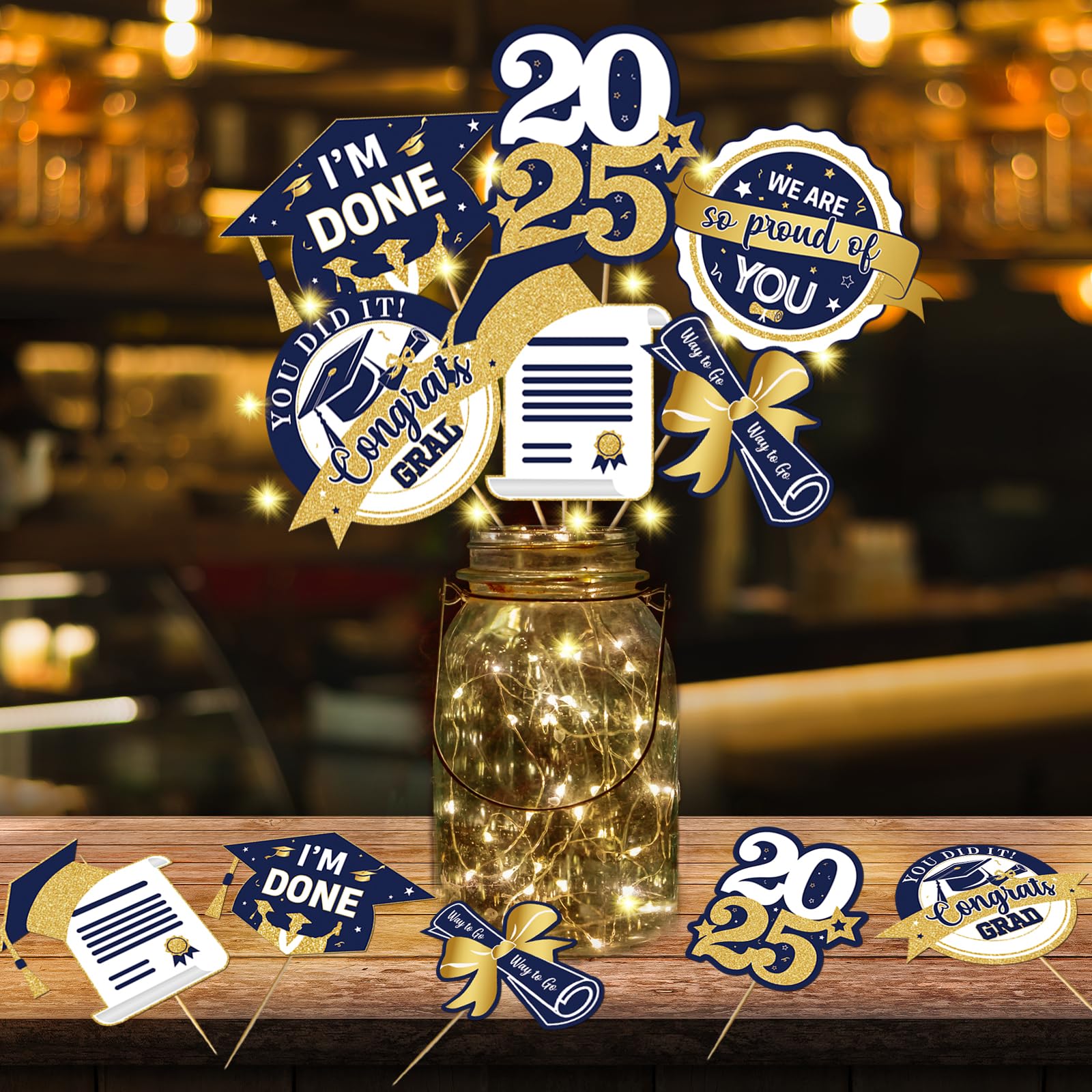 Photo 1 of 24Pcs Graduation Centerpieces for Tables 2025 Graduation Centerpiece Sticks Class of 2025 Centerpiece Sticks for Graduation Table Decorations Graduation Party Decorations Supplies (dark blue)