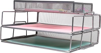 EXERZ Paper Sorters 2pcs with Accessory Tray Desk Organiser Mesh Metal 2 Layer