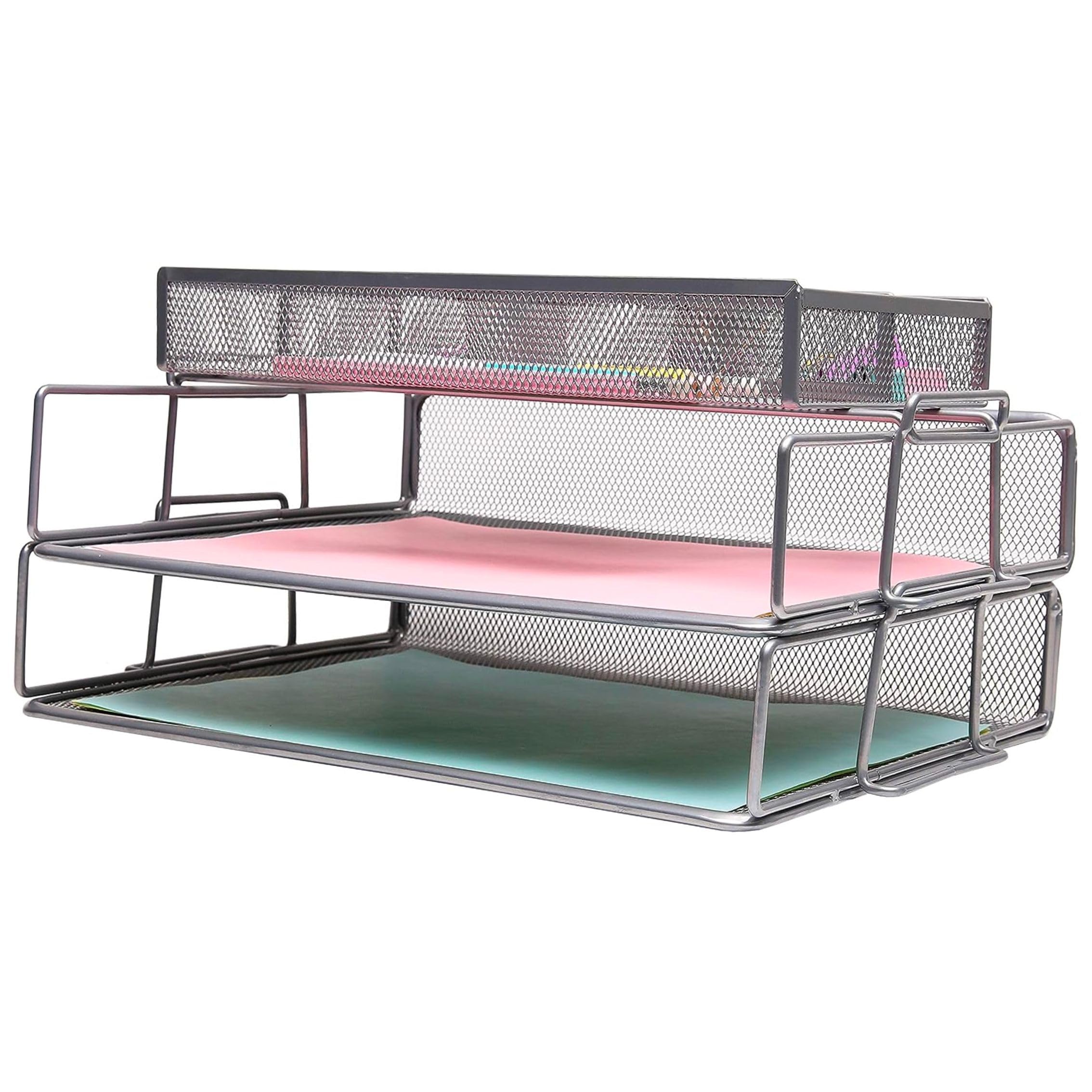 EXERZ Paper Sorters 2pcs with an Accessory Tray/Stackable Letter Trays with Extra Divider Memo Holder On Top/Desk Organiser - Office, School, Home