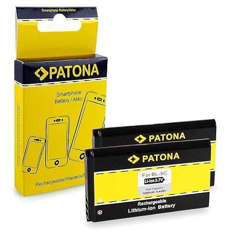 2X PATONA Akku BL-5C 1200mAh für Nokia 100 1100 1200 1600 1800 2270 2280 2300 2310 2323 2330 2600 2626 2710 3100 3120