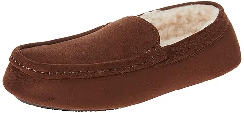 Amazon Essentials Men's Moccasin Slippers, Dark Toffee Brown Microsuede, 8