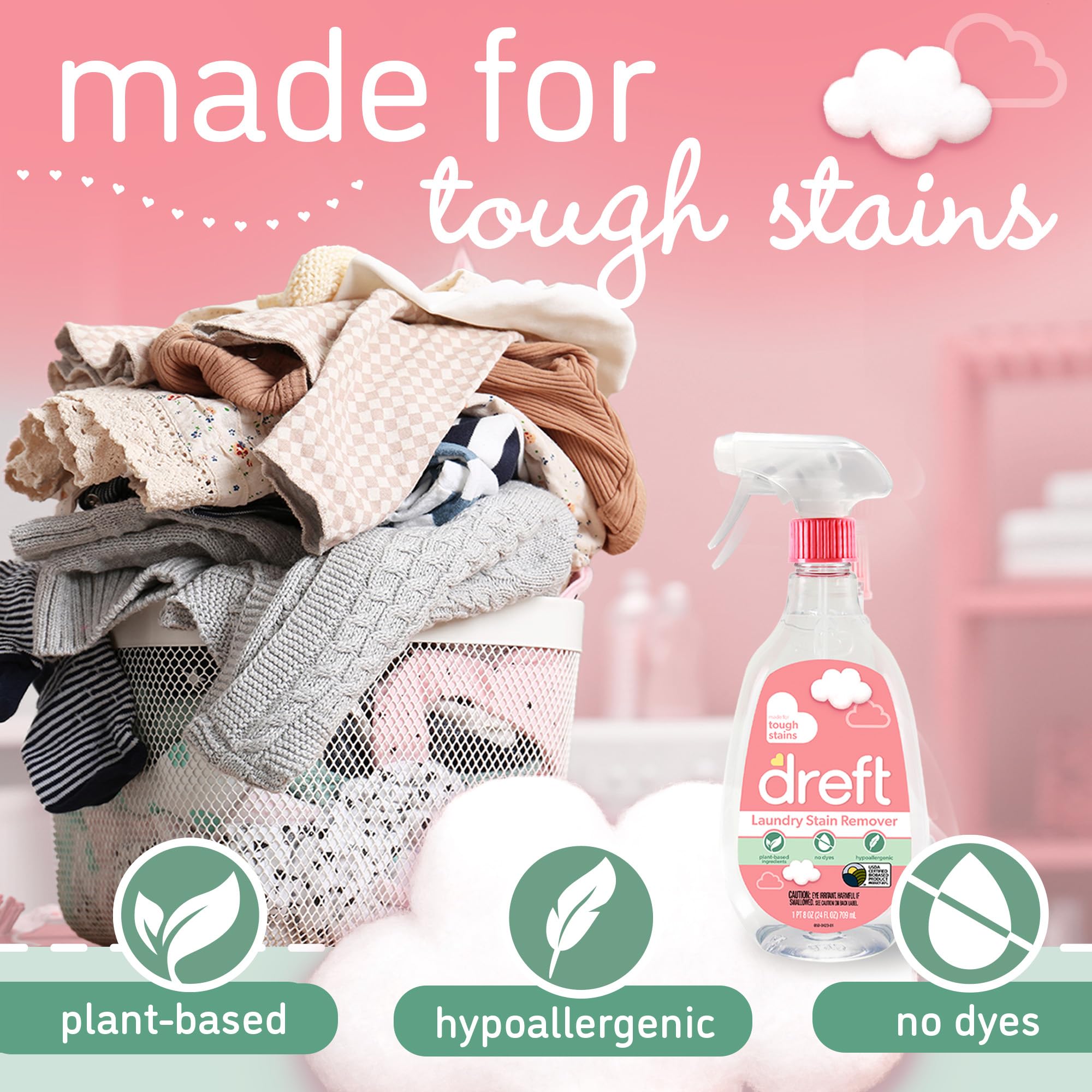Dreft Stain Remover for Baby Clothes and Hypoallergenic Baby Stain Remover Spray Plus Travel Size Stain Treater Pen, 24 Fl Oz ( Pack of 2 + Stain Pen)