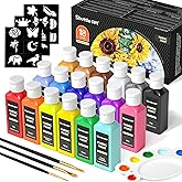 Shuttle Art Fabric Paint, 18 Colors Permanent Soft Fabric Paint in Bottles (60ml/2oz) with Brushes, Palette, Stencils, Non-Toxic Textile Paint for T-Shirts, Shoes, Jeans, Bags, DIY Projects&amp;Art