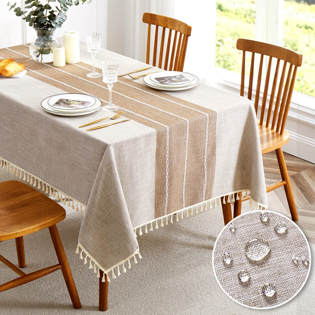 Photo 1 of (used) QIANQUHUI Embroidered Tablecloth for Dining Table,Rustic Farmhouse Kitchen Table Cover, Dust Proof