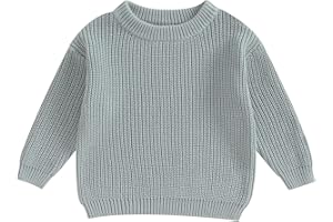 Pivanzore Baby Girl Boy Toddler Knit Sweater Cute Round Neck Long Sleeve Blouse Pullover Oversized Sweatshirt Warm Kids Tops