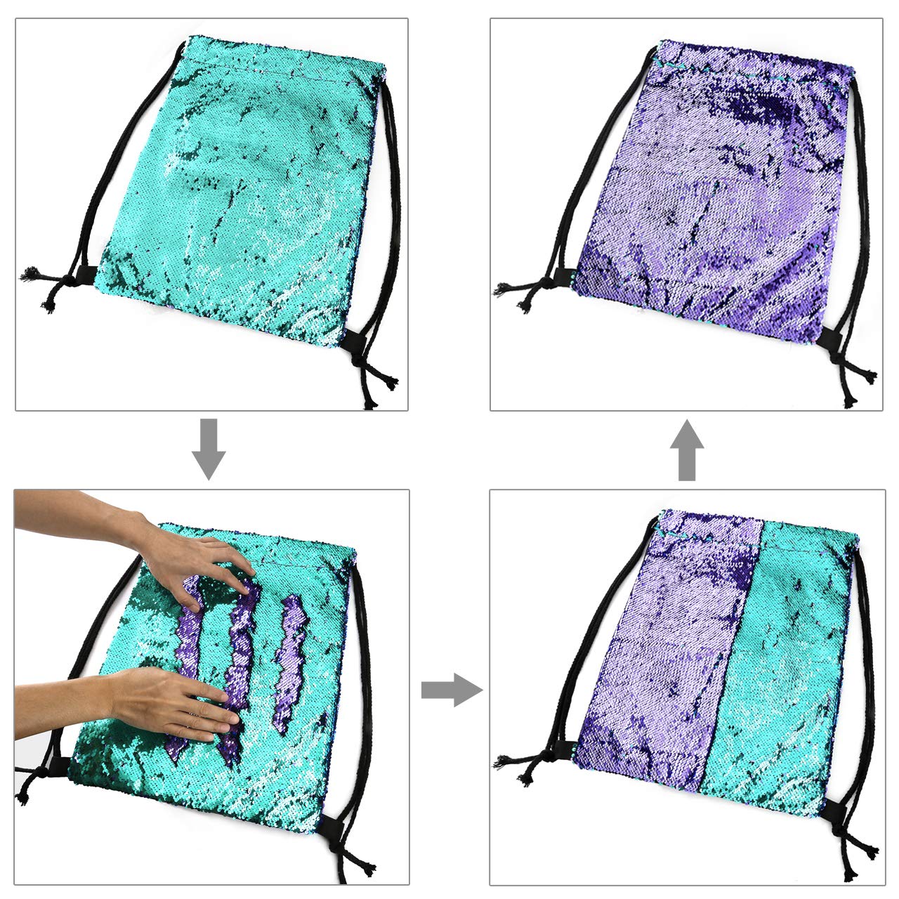 Ayliss Sequin Cinch Sack Drawstring Backpack Reversible Glitter Paillette String Bag for Women/Men/Girls (Blue&Purple)