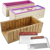 2 PCS Silicone soap molds Making Kit soap loaf bar Making molds (44oz Purple Pink Silicone) for Adults - Stainless Steel Wavy &amp; Straight Slicer