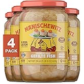 Manischewitz Premium Gold Gefilte Fish with Carrots, 24oz (4 Pack) | Kosher for Passover | No Added MSG | Protein Rich