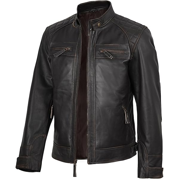 NM-Fashions Men's Trucker Lambskin Leather Vintage Motorcycle