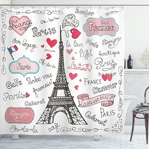Amazon Com Ambesonne Eiffel Tower Shower Curtain Paris Lettering