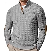 MAOWINTY Mens Quarter Button Pullover Sweater Lightweight Mock Neck Henley Sweater Fashion Casual Knitted Waffle Sweater