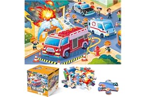 IFLOVE Jumbo Floor Puzzle for Kids,Fire Rescue Jigsaw Large Puzzles,48 Piece Firefighter Fireman Fire Truck Puzzle for Toddler Ages 3-5,Children Learning Preschool Educational Toys,Gift for 4-8 Years Old