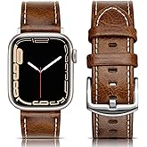 SWEES Leather Band Compatible with Apple Watch Bands 46mm 45mm 44mm 42mm (Series 1/2/3) Men Women, Vintage Genuine Leather Replacement Wristband for iWatch Series 10 9 8 7 6 5 4 3 2 1 SE Retro Walnut