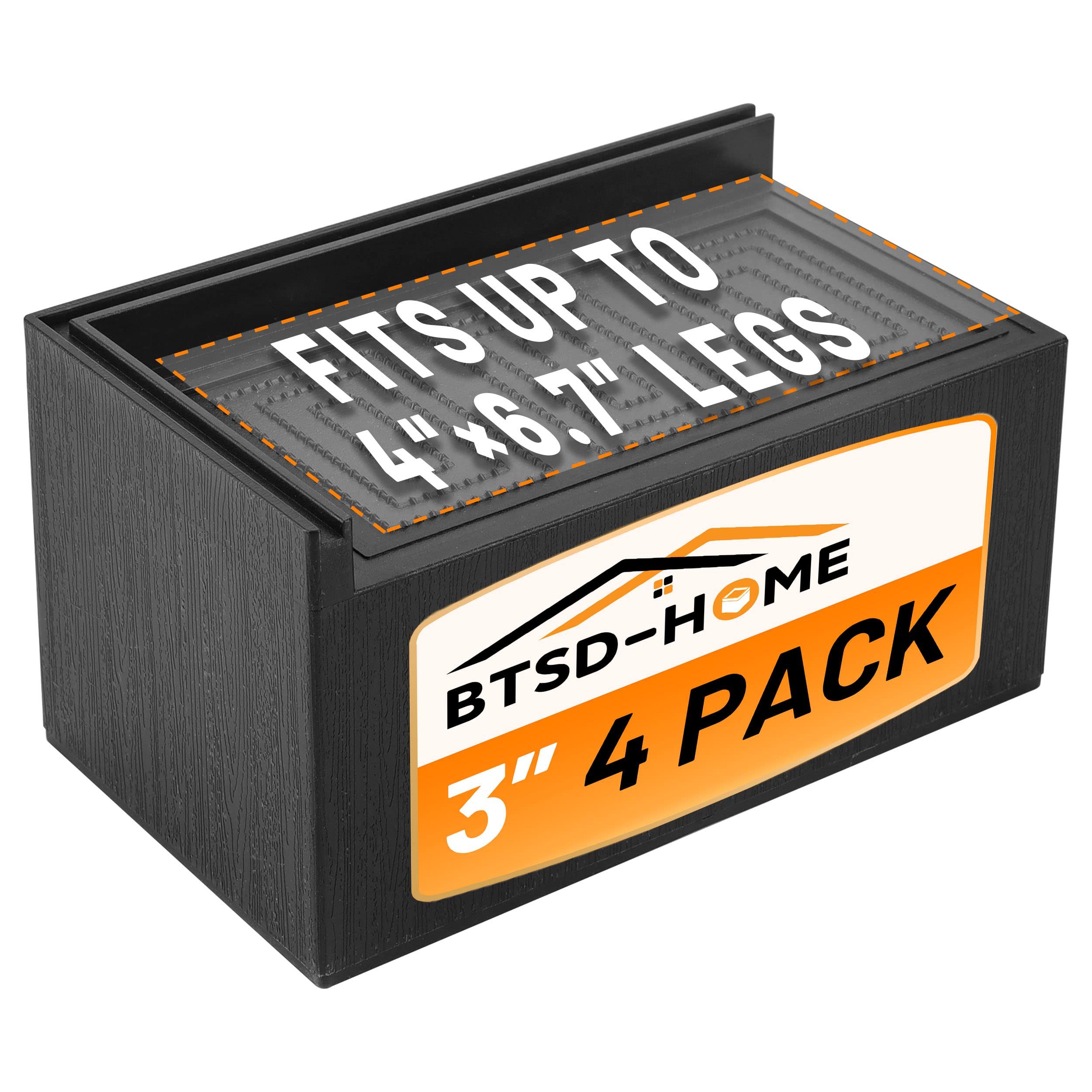 Photo 1 of BTSD-home Oversized Bed Risers 3 Inch Furniture Risers for Table Sofa Desk Couch Dorm Rectangle Heavy Duty Bed Lifts with Anti Slip Foam and Rubber Pad 4 Pack