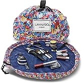 Lay-n-Go Cosmo Layflat Drawstring Cosmetic & Makeup Bag Organizer w/Zipper Pocket, Brush Loops & More, Cinch to Close, Lay Flat to Use, Durable, Machine Wash, Travel Toiletry Bag (20", Love)