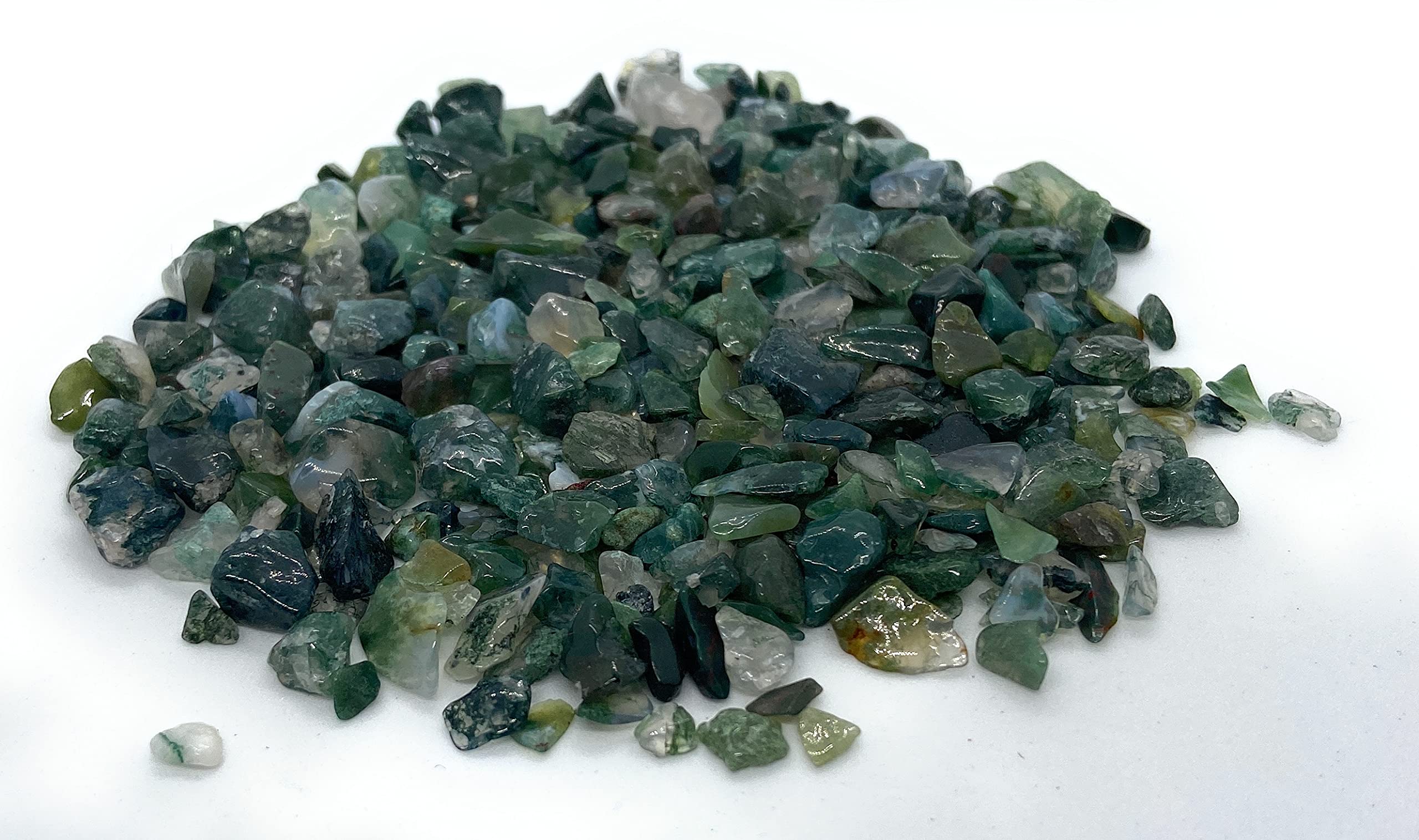 Moss Agate Crystal Gemstone Undrilled Chips - 50 grams