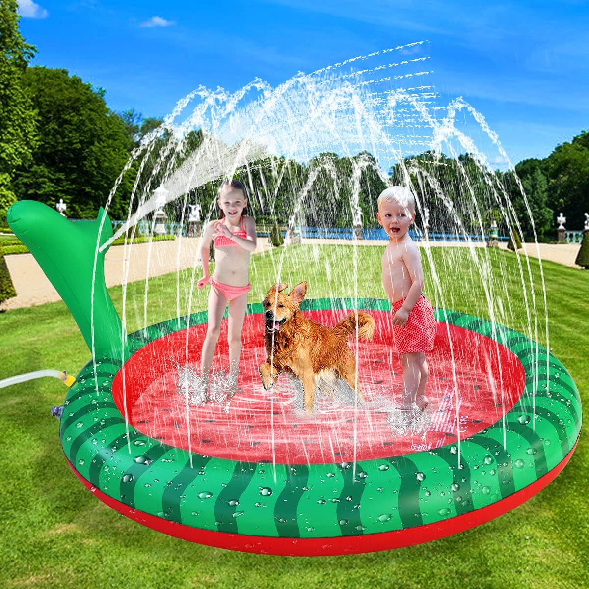 Apfity Splash Pad for Kids Dogs, 68" Sprinkle Play Mat Summer Water Toys Inflatable Swimming Pool for Toddlers Baby Kiddie and Pets Dog Outside Sprinkler Pool for Age 2 3 4 5 6 7 8 9 10: Kitchen & Dining