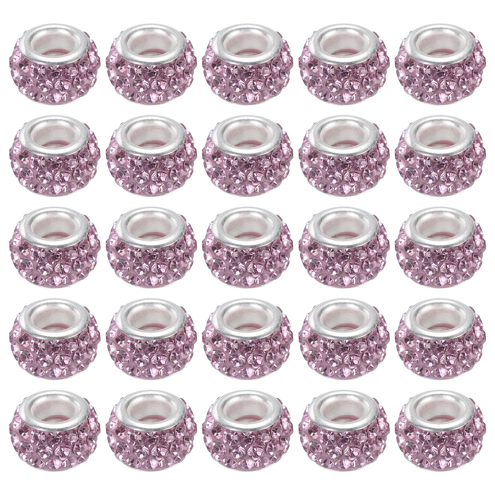 PATIKIL 12mm Rhinestone European Beads, 60Pcs European Large Hole Crystal Charm Beads Spacer Beads Hair Bead for DIY Jewelry Making, Light Purple