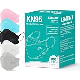 LEMENT KN95 Face Masks,100PCS Breathable Comfortable Mask For Adult,5 Color | Filter Efficiency&ge;95%, Soft Elastic Ear Loops, Adjustable Nose Clip, Disposable Dust Safety Mask For Teenager