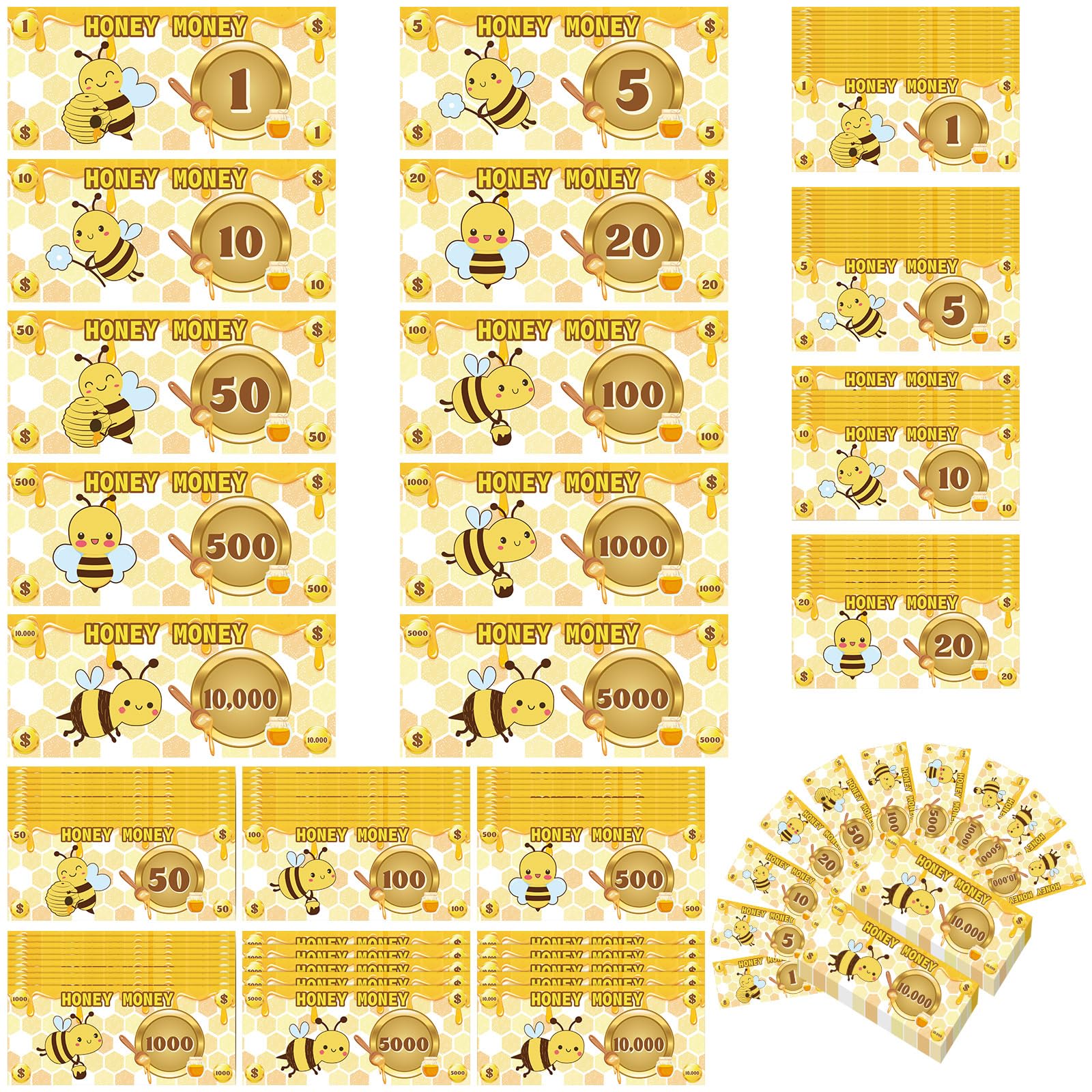 weekgrat-100-pcs-honey-bee-play-money-for-kids-replacement-play-money