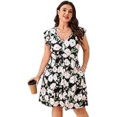 ShopWonder Womens Plus Size Casual V Neck Dress Loose Swing Ruffle Summer Boho Midi Dress with Pockets