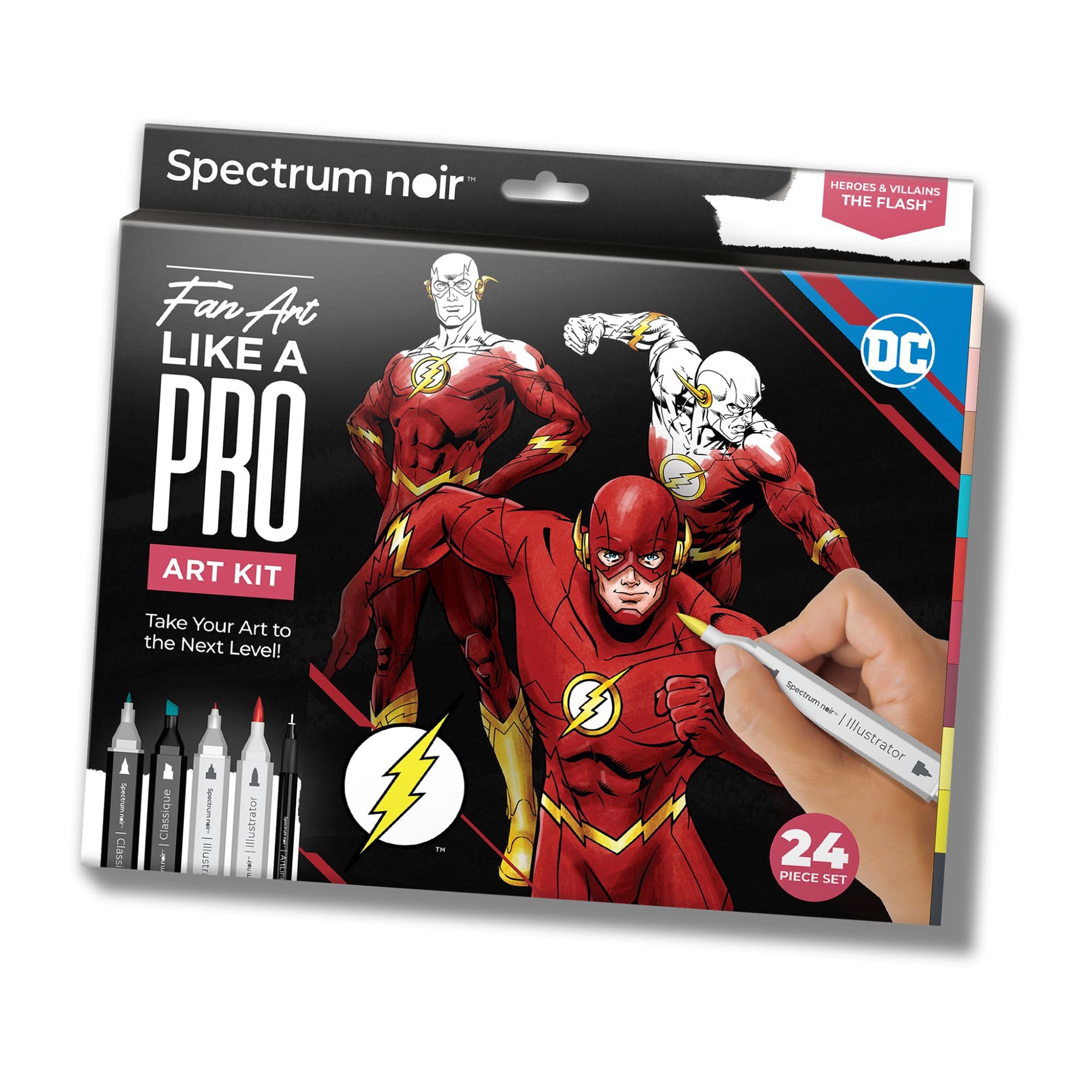 DC Comics the Flash Art Colouring Set – Fan-Art Like a Pro Kit by Spectrum Noir –24 Pieces Including Premium Colouring Book, Art Markers & Liner Pens