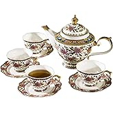 ACMLIFE Fine Bone China Tea Set, British Vintage China Set for Adults 24K Gold, Afternoon Cups and Saucers for Women Tea Party or Gift Giving (Pink and Gold)