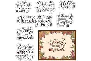 CRASPIRE Hello Autumn Pumpkin Clear Rubber Stamps Happy Thanksgiving Greeting Words Reusable Silicone Transparent Seals for Card Making DIY Scrapbooking Journaling Photo Album Decoration 6.3 x 4.3inch