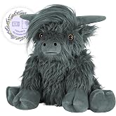SuzziPals Heatable & Coolable Highland Cow Stuffed Animal, Microwavable Heating Pad for Soothing & Relaxation, Black Cattle P
