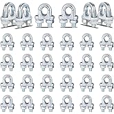 30PCS 1/4" Galvanized Zinc-Plated Wire Rope Cable Clamp Clips, M6 Wire Cable Clampswith U-Bolt Saddle Fasteners for Secure Rigging & Marine Use