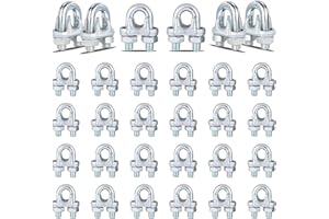 HIGH-PQ 30PCS 1/4" Galvanized Zinc-Plated Wire Rope Cable Clamp Clips, M6 Wire Cable Clampswith U-Bolt Saddle Fasteners for Secure Rigging & Marine Use