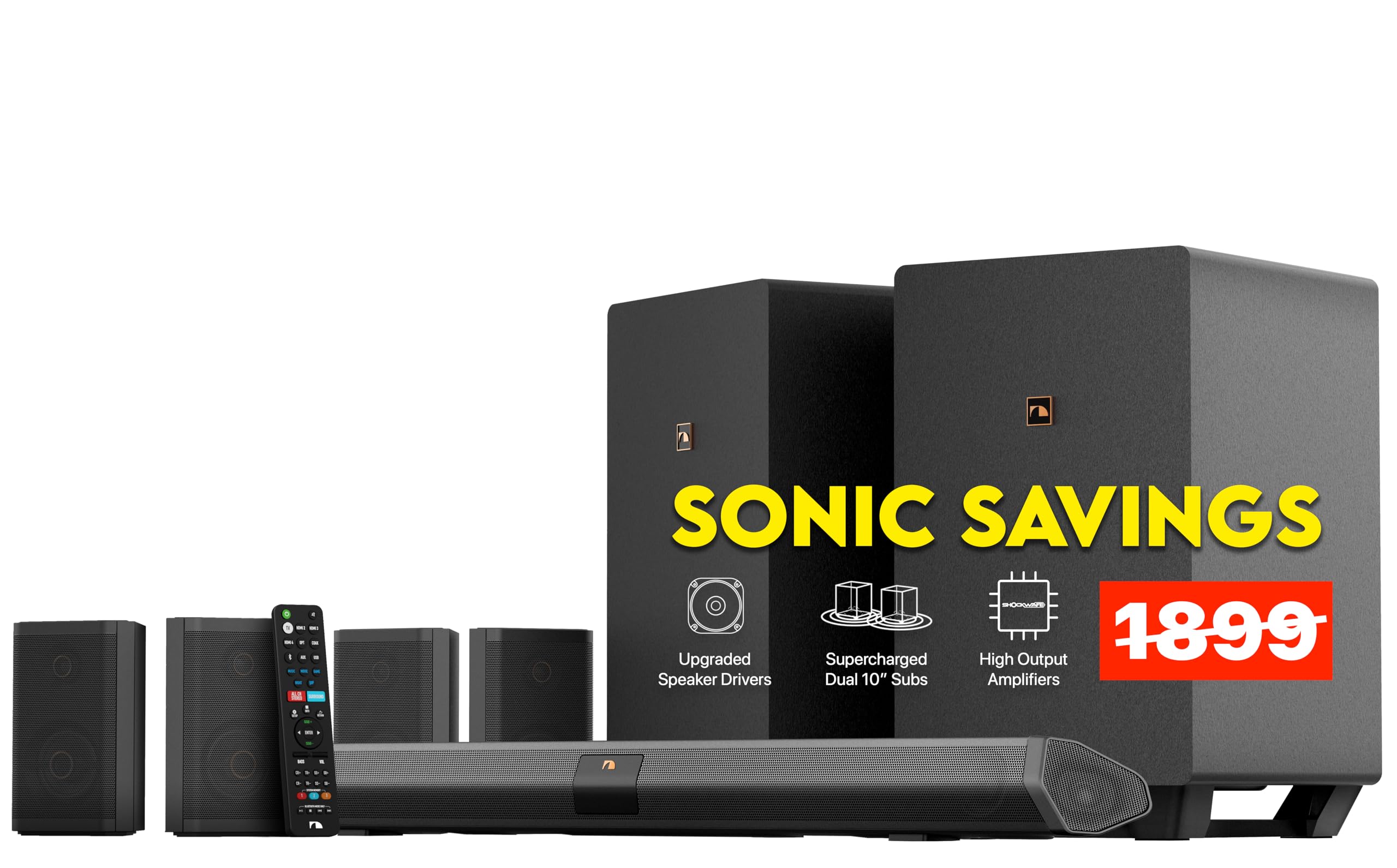 Photo 1 of Nakamichi Shockwafe Ultra 9.2.4 Channel Dolby Atmos/DTS:X Soundbar with Dual 10" Subwoofers, 4 Rear Surround Effects Speakers, eARC and SSE Max Technology