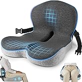 MYFAMIREA Truck Seat Cushion, Memory Foam Trucker Seat Cushion for Truck Driver Long Sitting with Adjustable Strap, Back Support and Pain Relief for Trucker Driving Car Office Chair and Pain