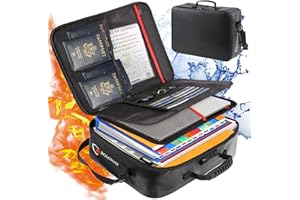 ROLOWAY Fireproof Document Bag with Lock (17 x 11.8 x 5 inch), Important Document Storage Bag with Multi-Layer File Organizers (Black)