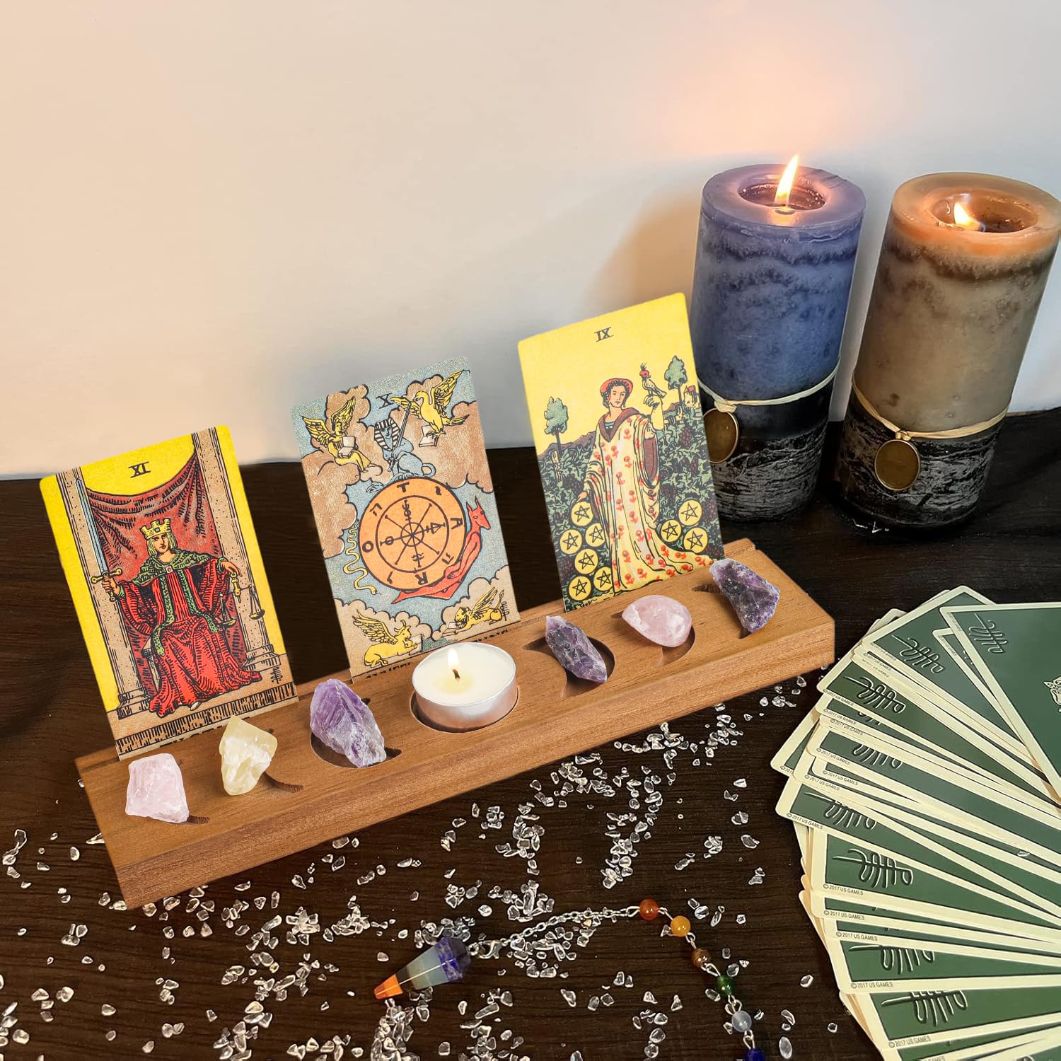 Ceiner Wooden Tarot Card Holder with Moon Phase, Witchy Stand for Oracle Lenormand Meditation, Display Daily Affirmation Cards Tarot Reading Accessories Pagan Altar Wiccan Decoration Gift Supplies