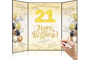 Tnvee 21ST Birthday Party Guest Book Birthday Decorations for Him & Her, Large 19" x 12.2" Black Gold Large Signature Signature Card Board Party Supplies Gifts for 21 Years Old Girls Boys