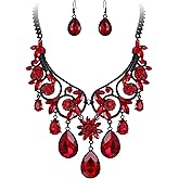BriLove Women's Tribal Ethnic Crystal Chunky Statement Necklace Dangle Earrings Set
